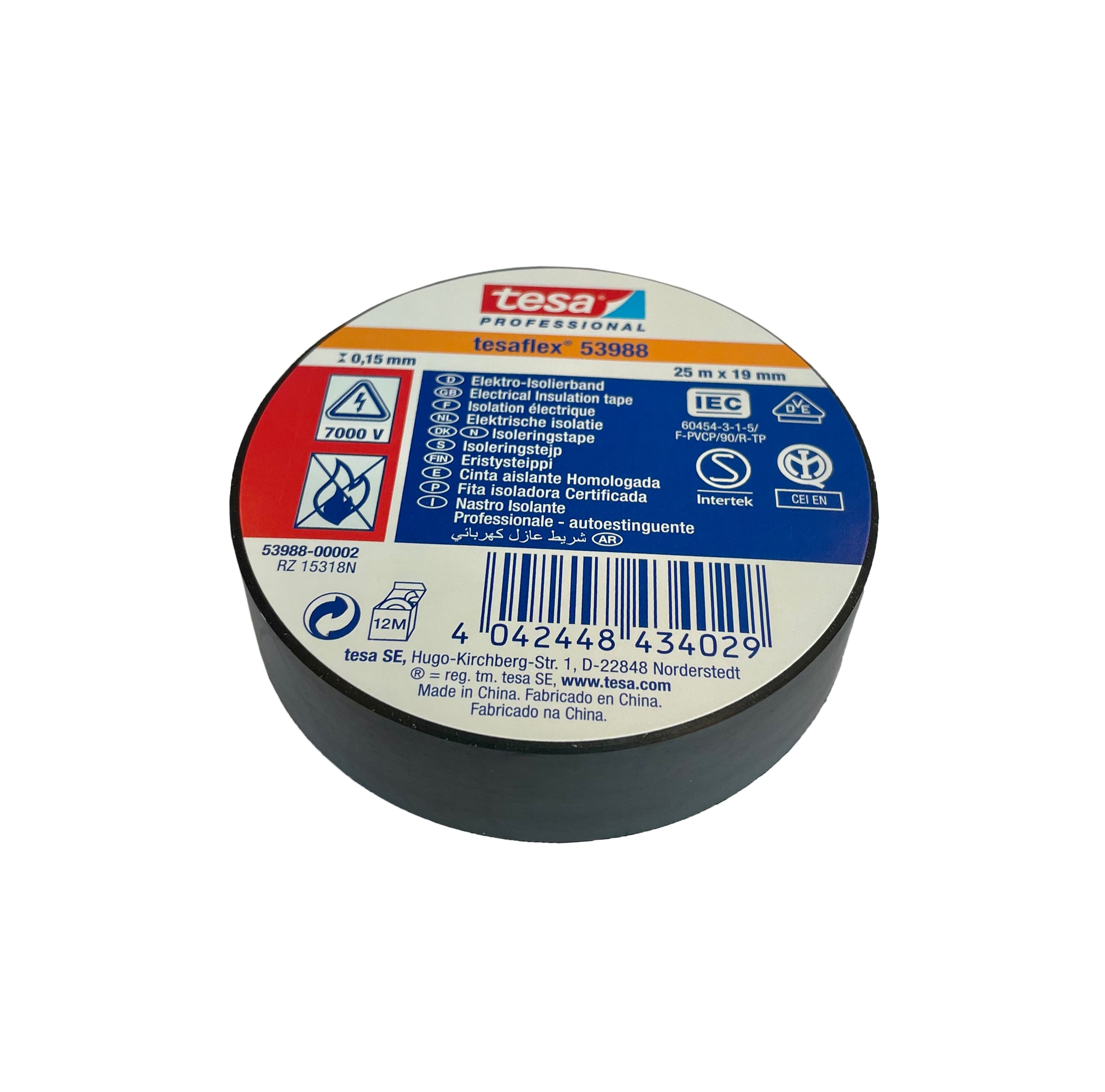 Isolatietape, 19mm, rol 25mtr, zwart, Tesa
